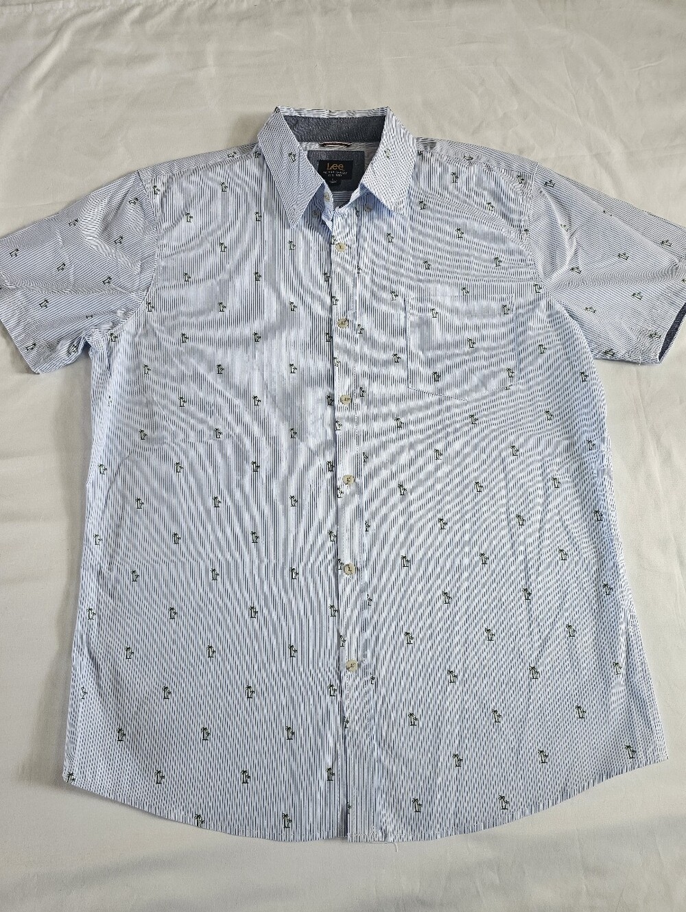 Lee Palm Tree Pin Stripe All Over Print Button Down Casual Shirt Sz L Vacation
